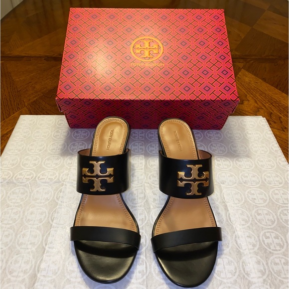 NIB Tory Burch Everly 65 MM Wedge Sandal Black Size 9.5
